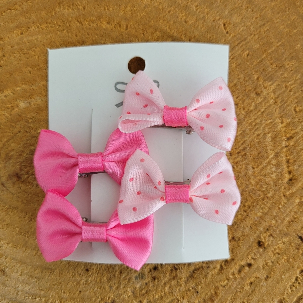 4 mini Pink Polka Dot and Solid Hair Bow Clips